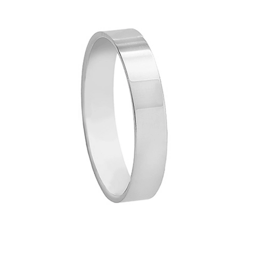 Alianza Boda Clásica Plana Oro Blanco 18k 4mm