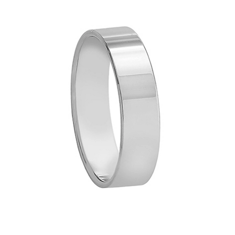 Alianza Boda Clásica Plana Oro Blanco 18k 5mm