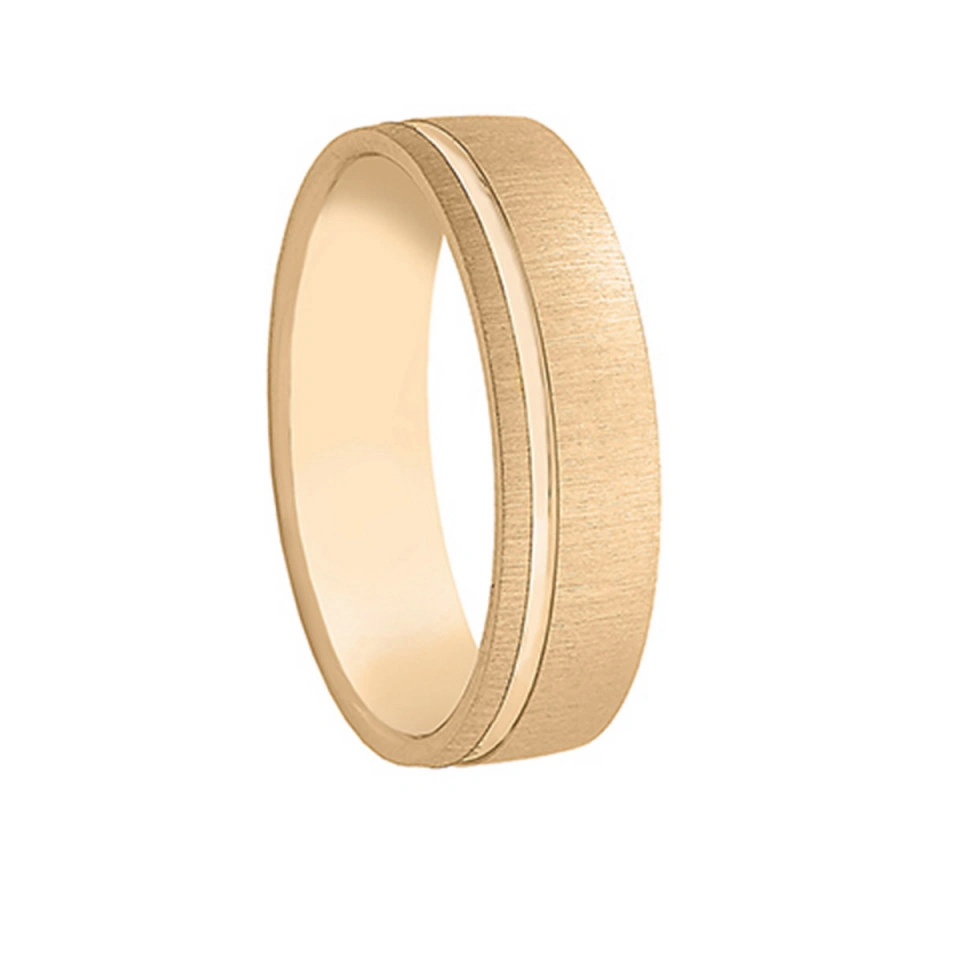 Alianza Boda Media Caña Oro Amarillo 18k Diseño con Líneas 5.5mm