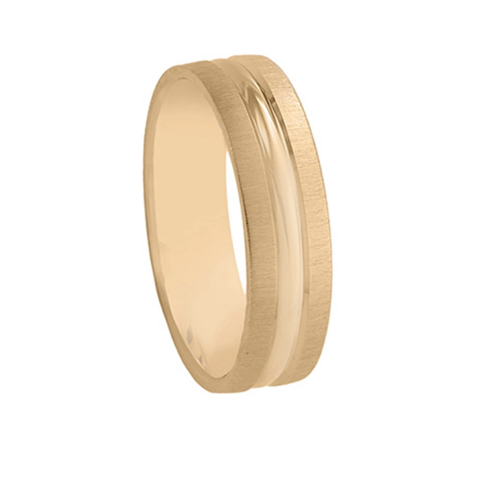 Alianza Boda Media Caña Oro Amarillo 18k Diseño con Líneas 5.5mm