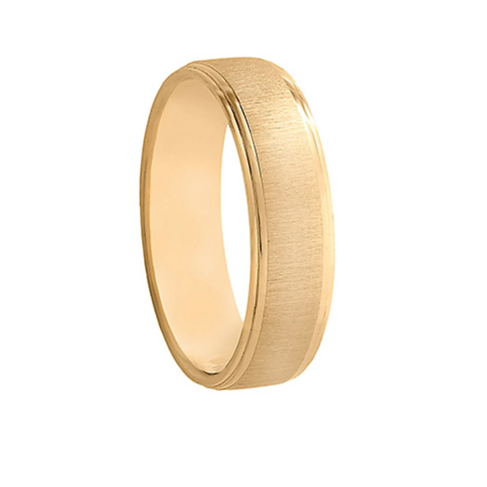 Alianza Boda Media Caña Oro Amarillo 18k Diseño con Líneas 5.5mm