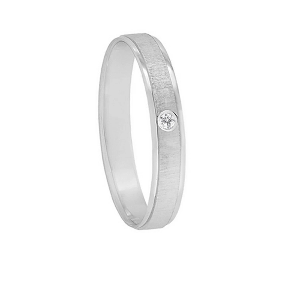 Alianza Boda Media Caña Oro Blanco 18k con Diamante 3.5mm