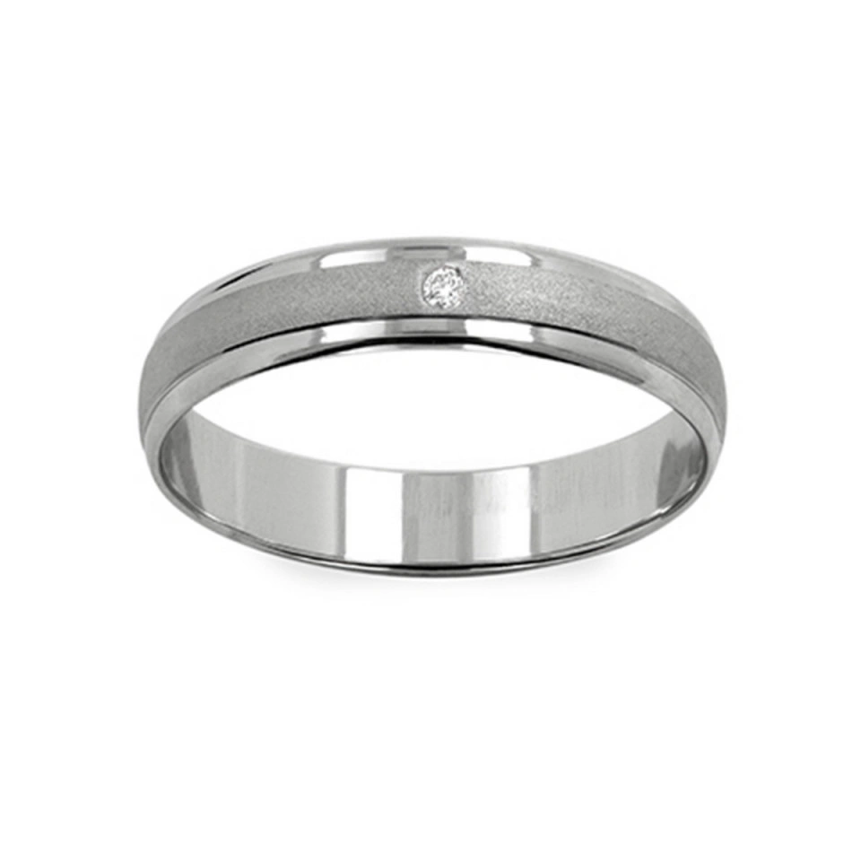 Alianza Boda Media Caña Oro Blanco 18k con Diamante 4mm