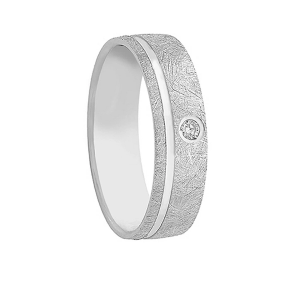 Alianza Boda Media Caña Oro Blanco 18k con Diamante 5.5mm