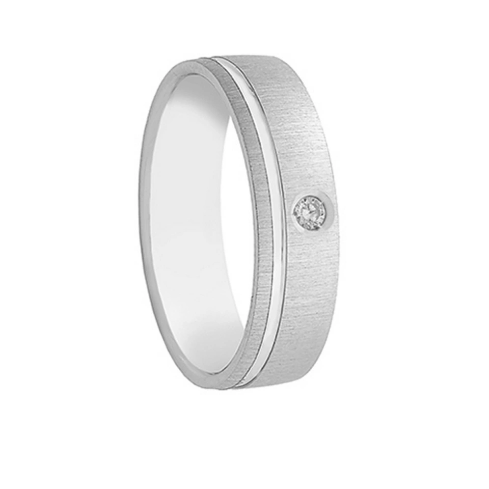Alianza Boda Media Caña Oro Blanco 18k con Diamante 5.5mm