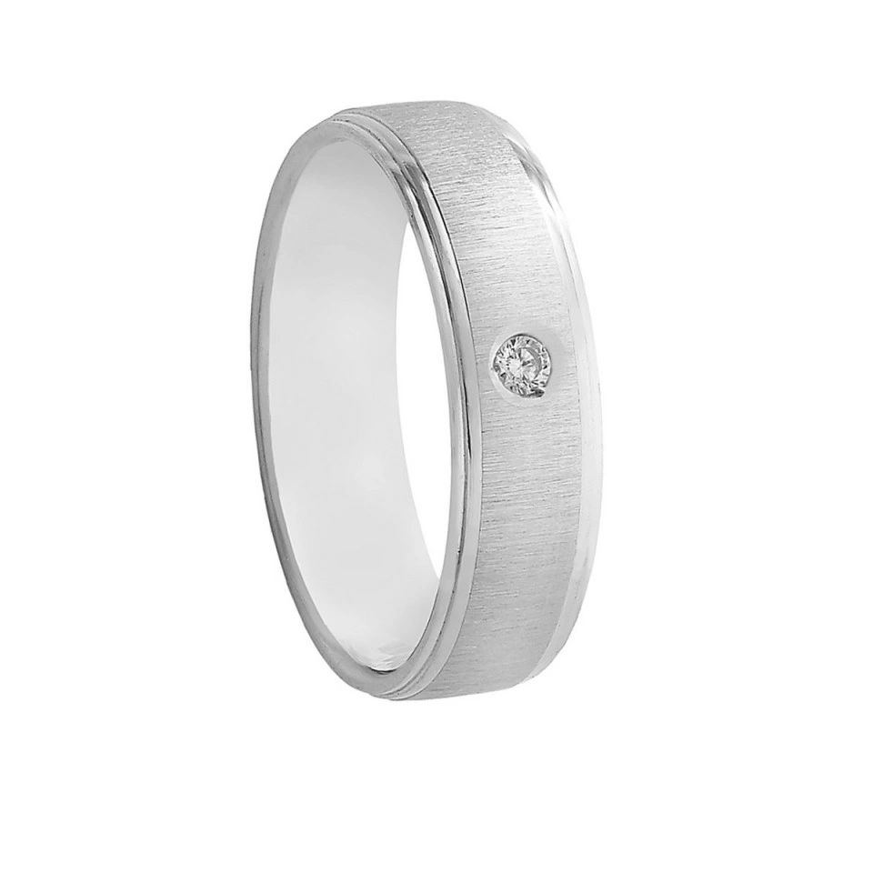Alianza Boda Media Caña Oro Blanco 18k con Diamante 5.5mm