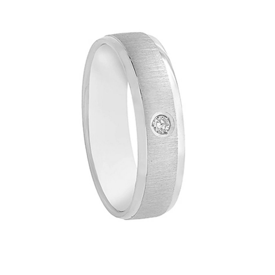 Alianza Boda Media Caña Oro Blanco 18k con Diamante 5.5mm