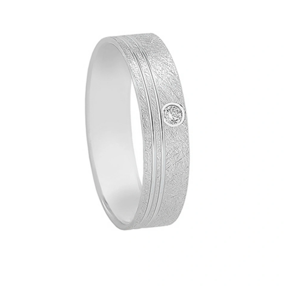 Alianza Boda Media Caña Oro Blanco 18k con Diamante 5mm