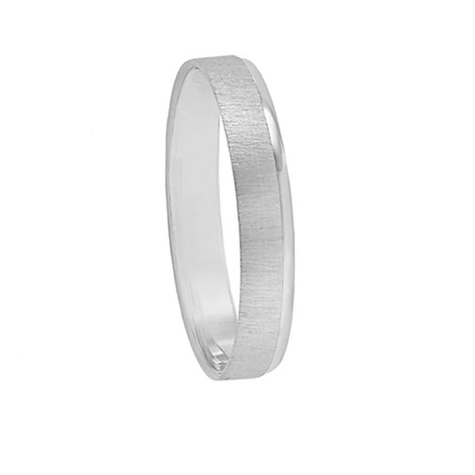 Alianza Boda Media Caña Oro Blanco 18k Diseño con Líneas 3.5mm