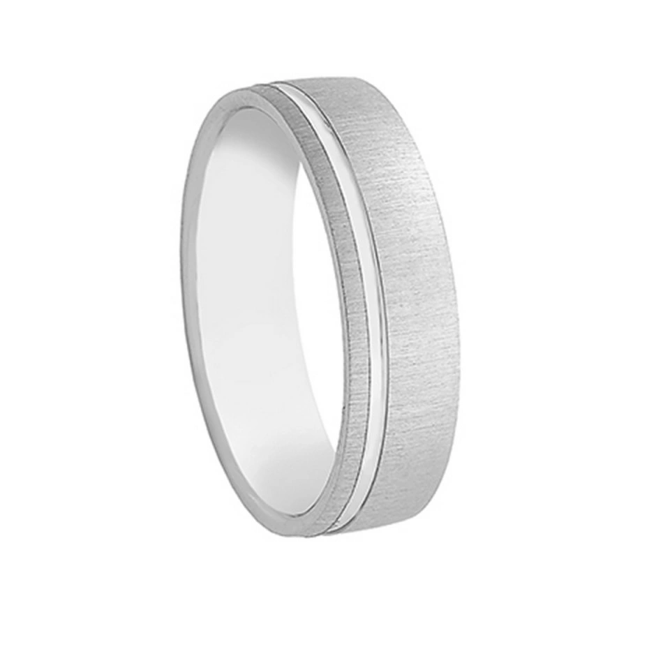 Alianza Boda Media Caña Oro Blanco 18k Diseño con Líneas 5.5mm