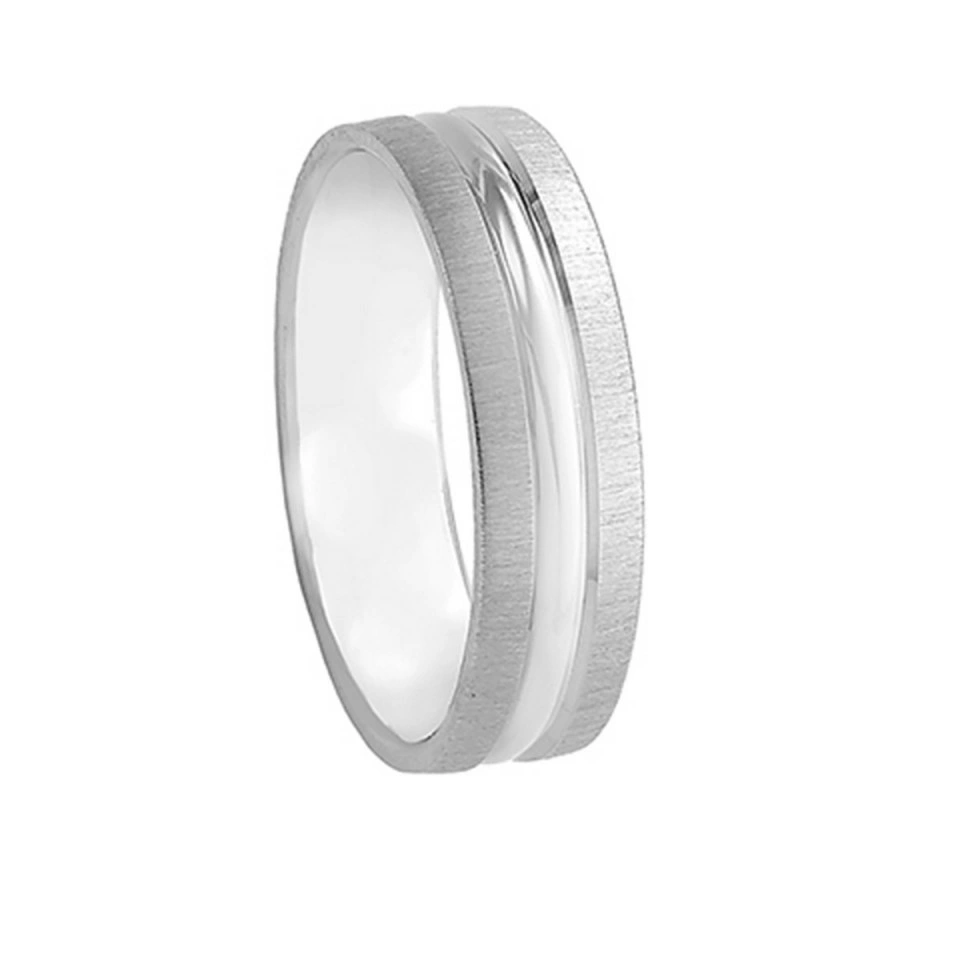Alianza Boda Media Caña Oro Blanco 18k Diseño con Líneas 5.5mm