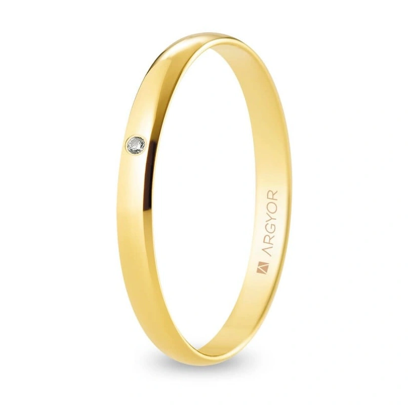 Alianza Boda Oro 9k con Diamante (Brillo) 2.50mm (Modelo Ligero)