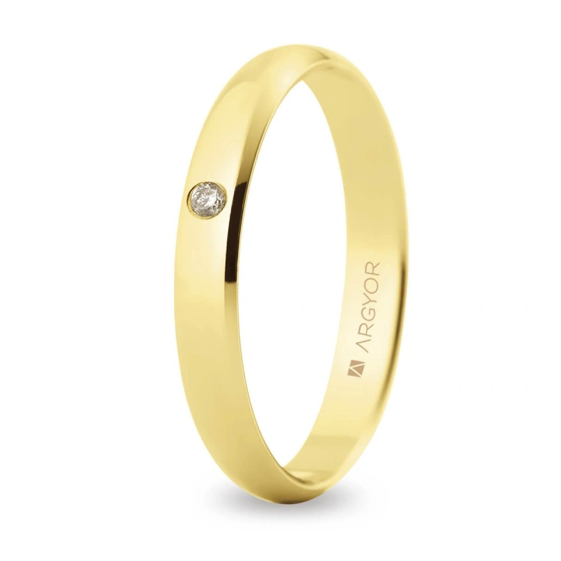 Alianza Boda Oro 9k con Diamante (Brillo) 3.00mm (Modelo Ligero)