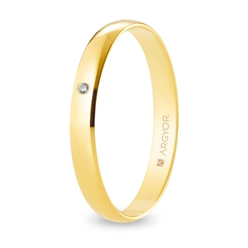 Alianza Boda Oro 9k con Diamante (Brillo) 3.00mm (Modelo Ligero)