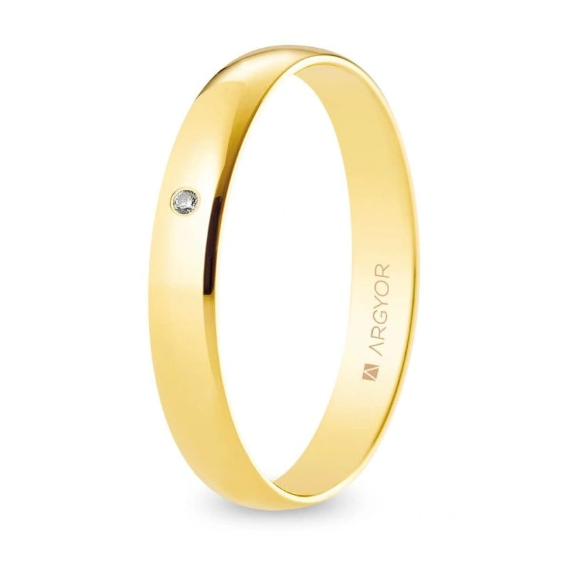 Alianza Boda Oro 9k con Diamante (Brillo) 3.50mm (Modelo Ligero)