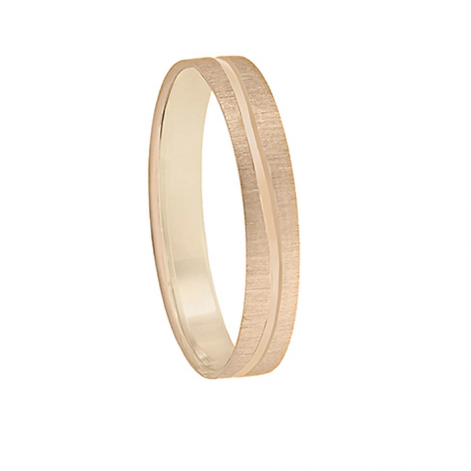 Alianza Boda Plana Oro Amarillo 18k Diseño con Líneas 3.5mm