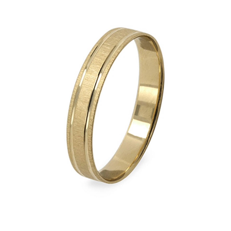 Alianza Boda Plana Oro Amarillo 18k Diseño con Líneas 3.5mm