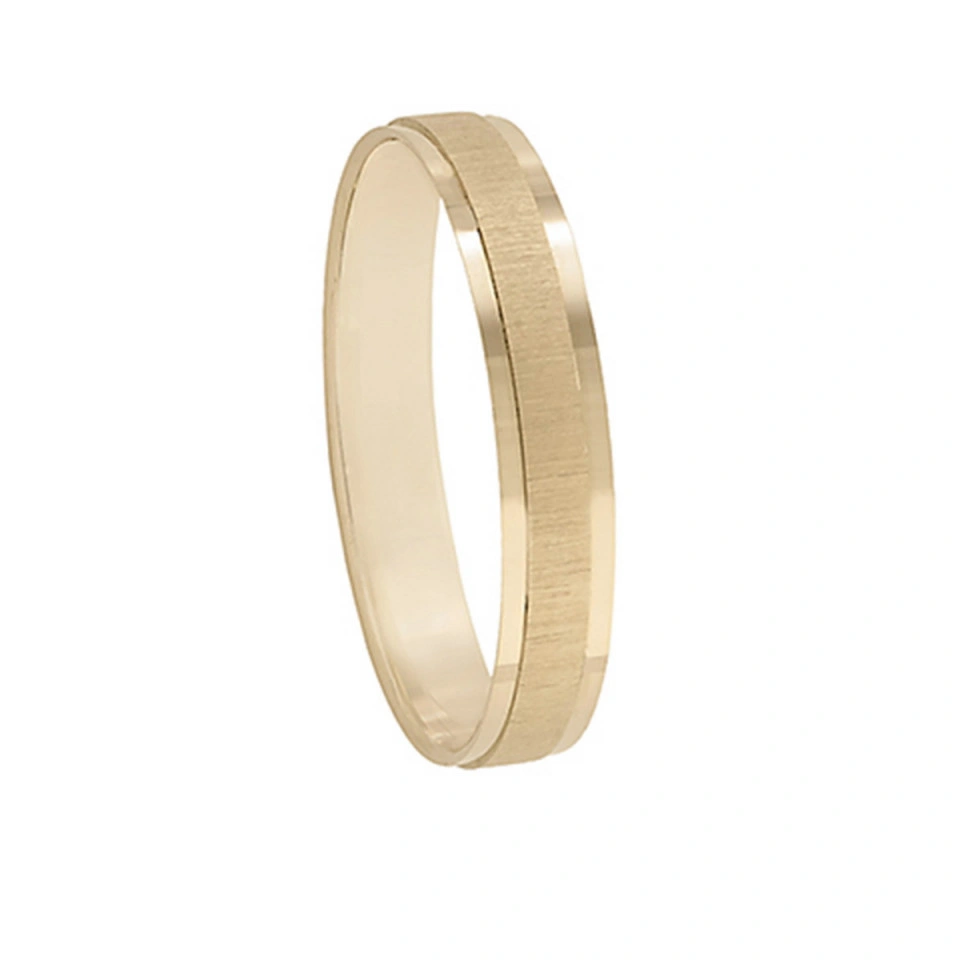 Alianza Boda Plana Oro Amarillo 18k Diseño con Líneas 3.5mm