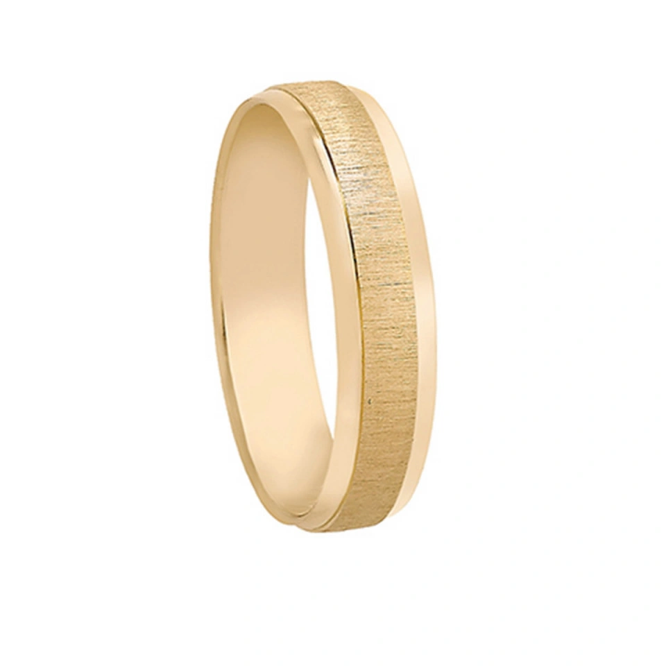 Alianza Boda Plana Oro Amarillo 18k Diseño con Líneas 4.5mm