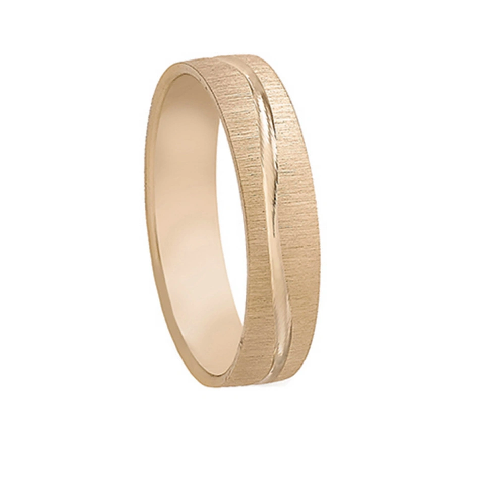 Alianza Boda Plana Oro Amarillo 18k Diseño con Líneas 4.5mm