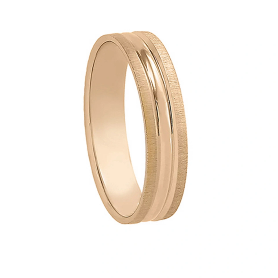 Alianza Boda Plana Oro Amarillo 18k Diseño con Líneas 4.5mm