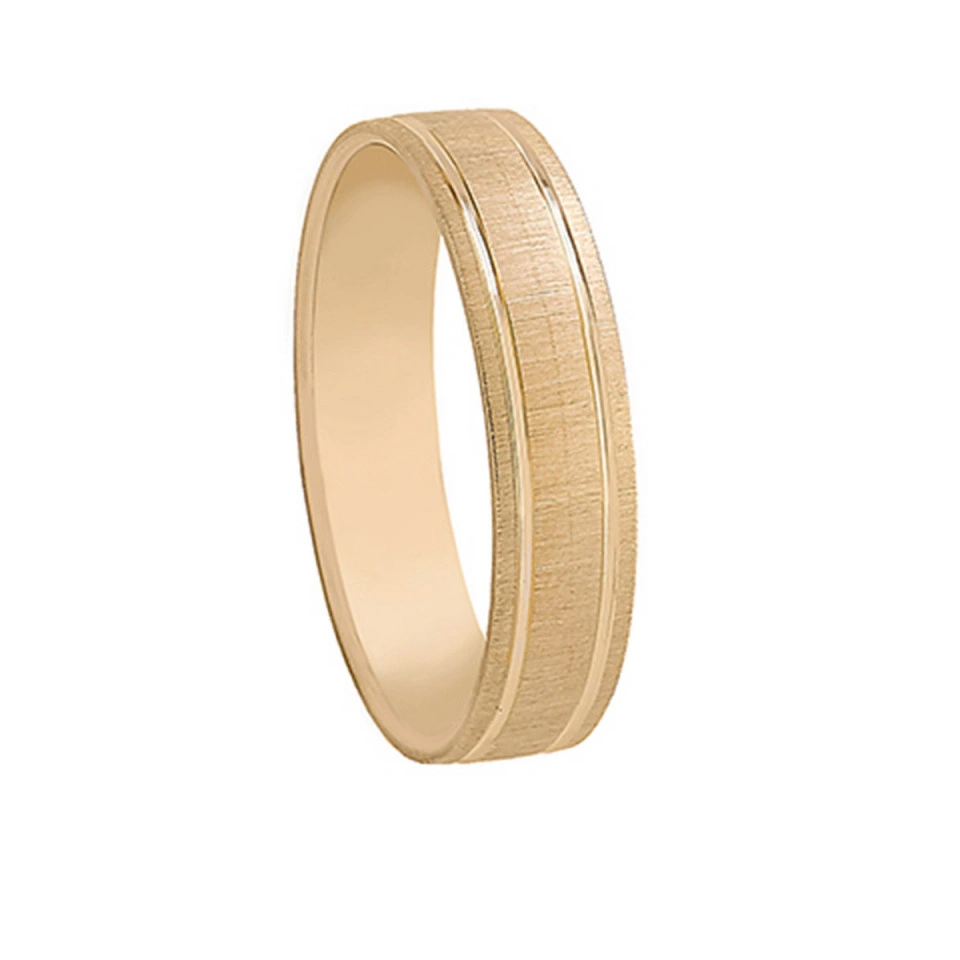 Alianza Boda Plana Oro Amarillo 18k Diseño con Líneas 4.5mm