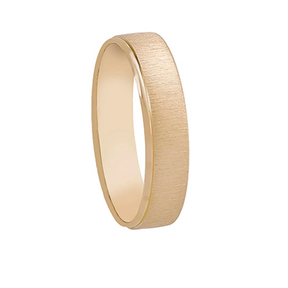 Alianza Boda Plana Oro Amarillo 18k Diseño con Líneas 4.5mm