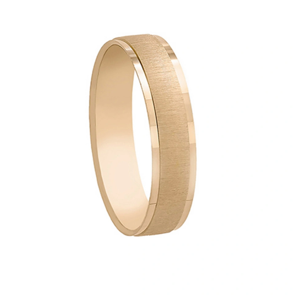Alianza Boda Plana Oro Amarillo 18k Diseño con Líneas 4.5mm