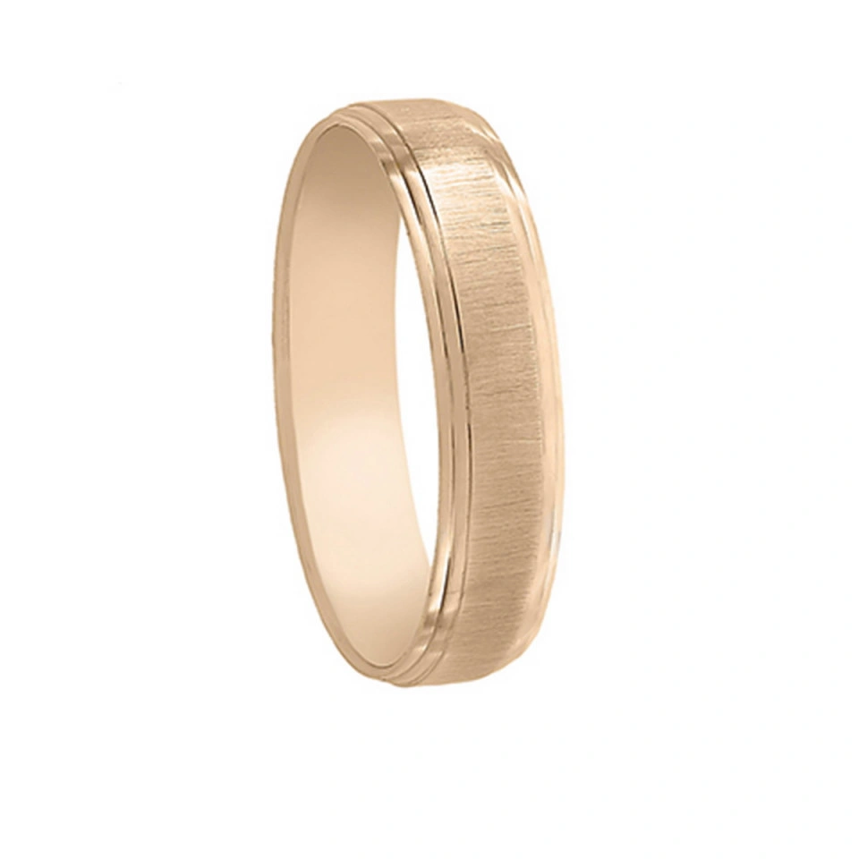 Alianza Boda Plana Oro Amarillo 18k Diseño con Líneas 4.5mm