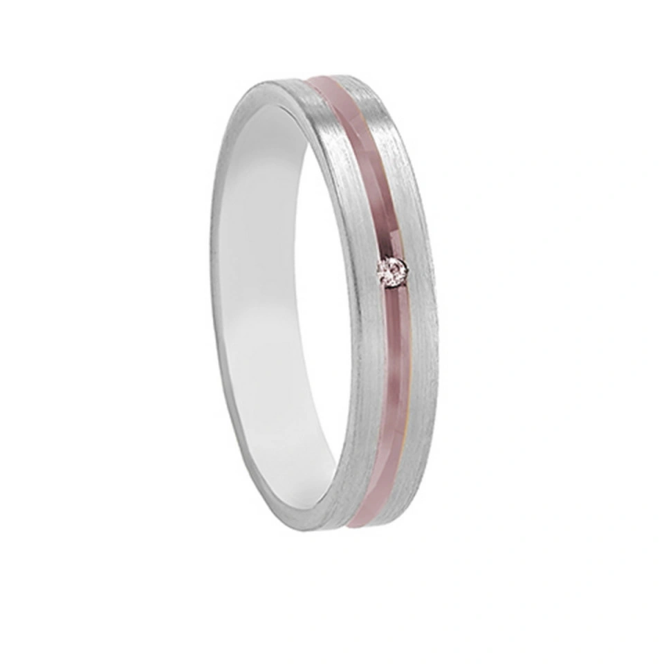 Alianza Boda Plana Oro Bicolor 18k con Diamante 4mm