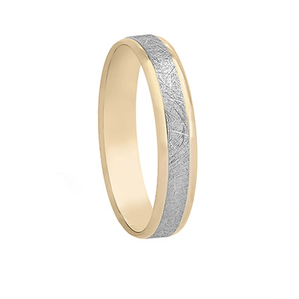 Alianza Boda Plana Oro Bicolor 18k con Ranuras 4mm