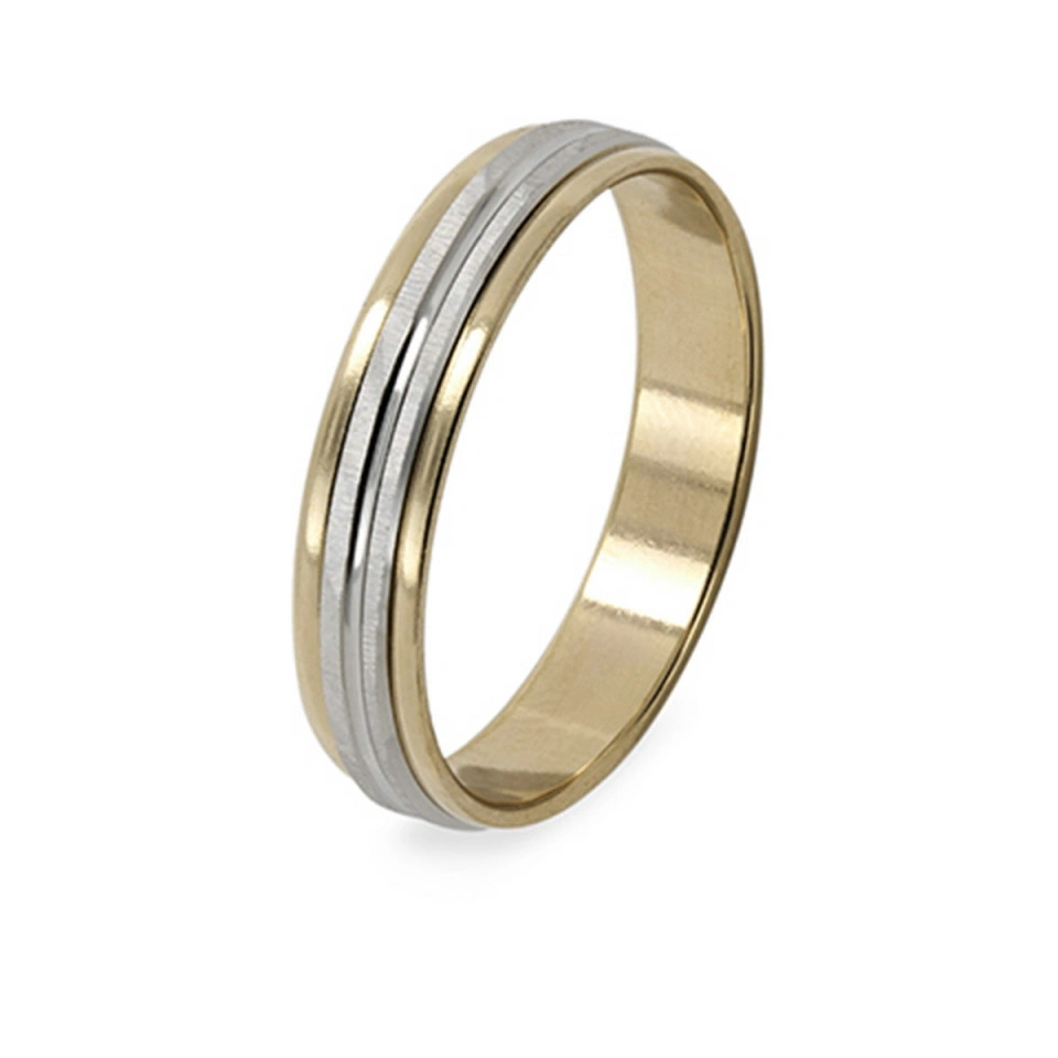 Alianza Boda Plana Oro Bicolor 18k Satinada 4mm