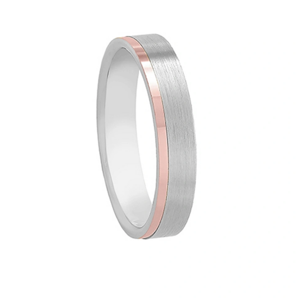 Alianza Boda Plana Oro Bicolor 18k Satinada 4mm