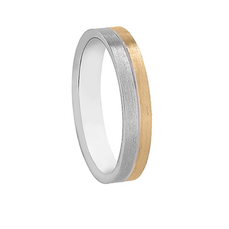 Alianza Boda Plana Oro Bicolor 18k Satinada 4mm