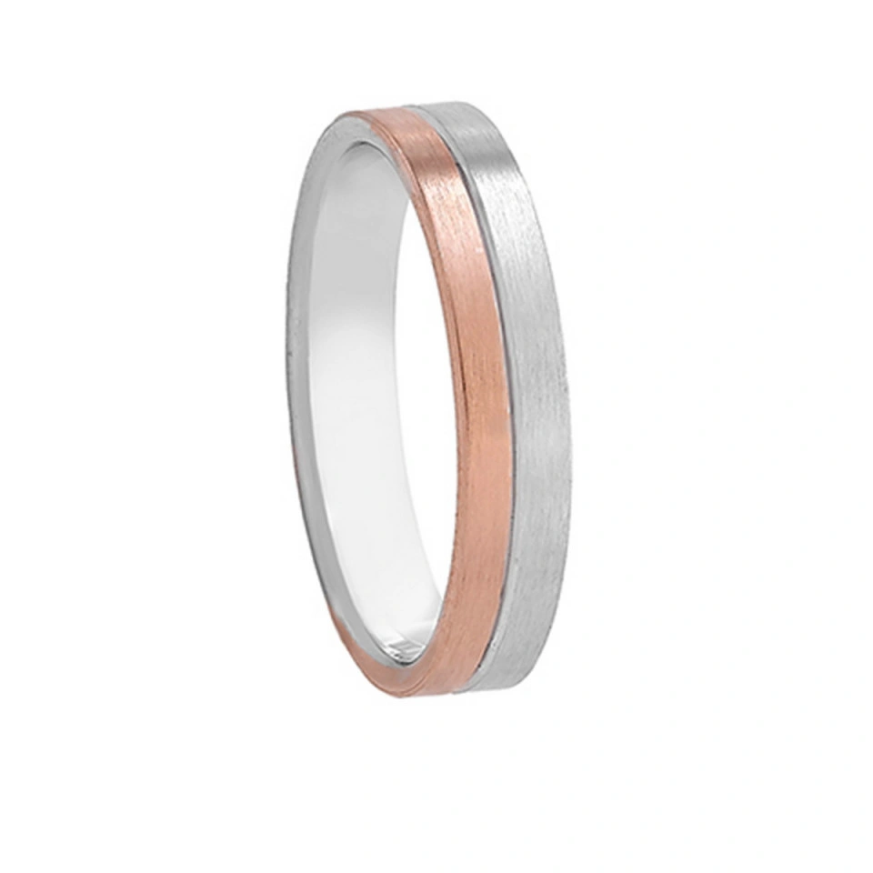 Alianza Boda Plana Oro Bicolor 18k Satinada 4mm