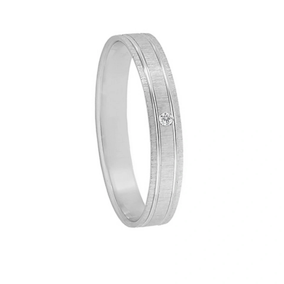Alianza Boda Plana Oro Blanco 18k con Diamante 3.5mm