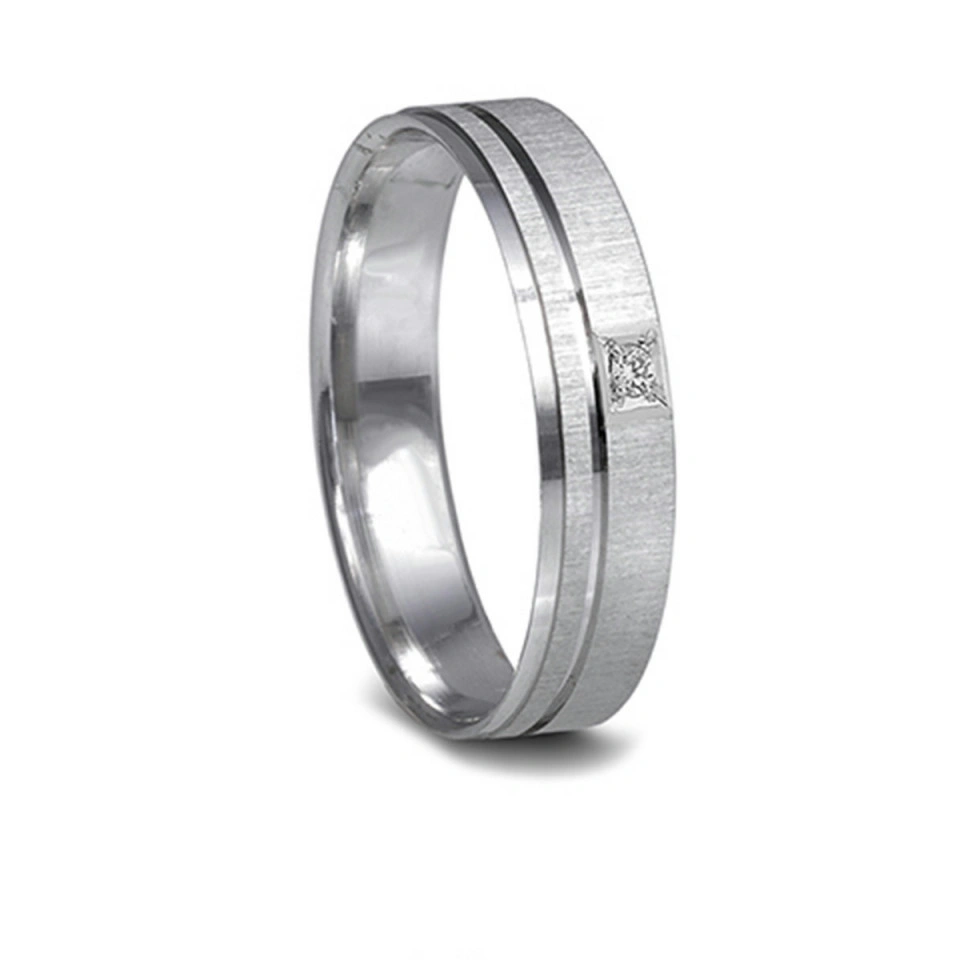 Alianza Boda Plana Oro Blanco 18k con Diamante 4.5mm
