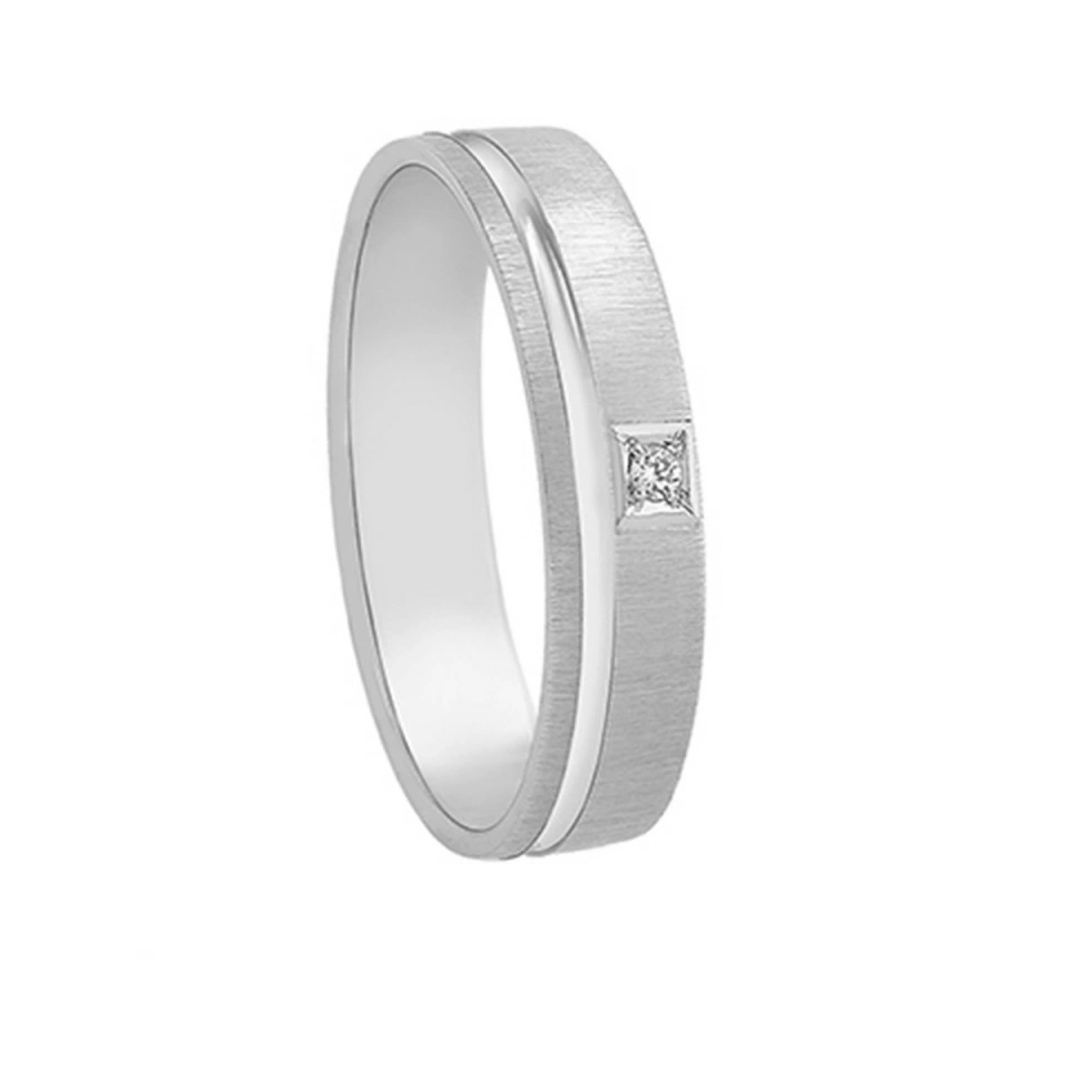 Alianza Boda Plana Oro Blanco 18k con Diamante 4.5mm
