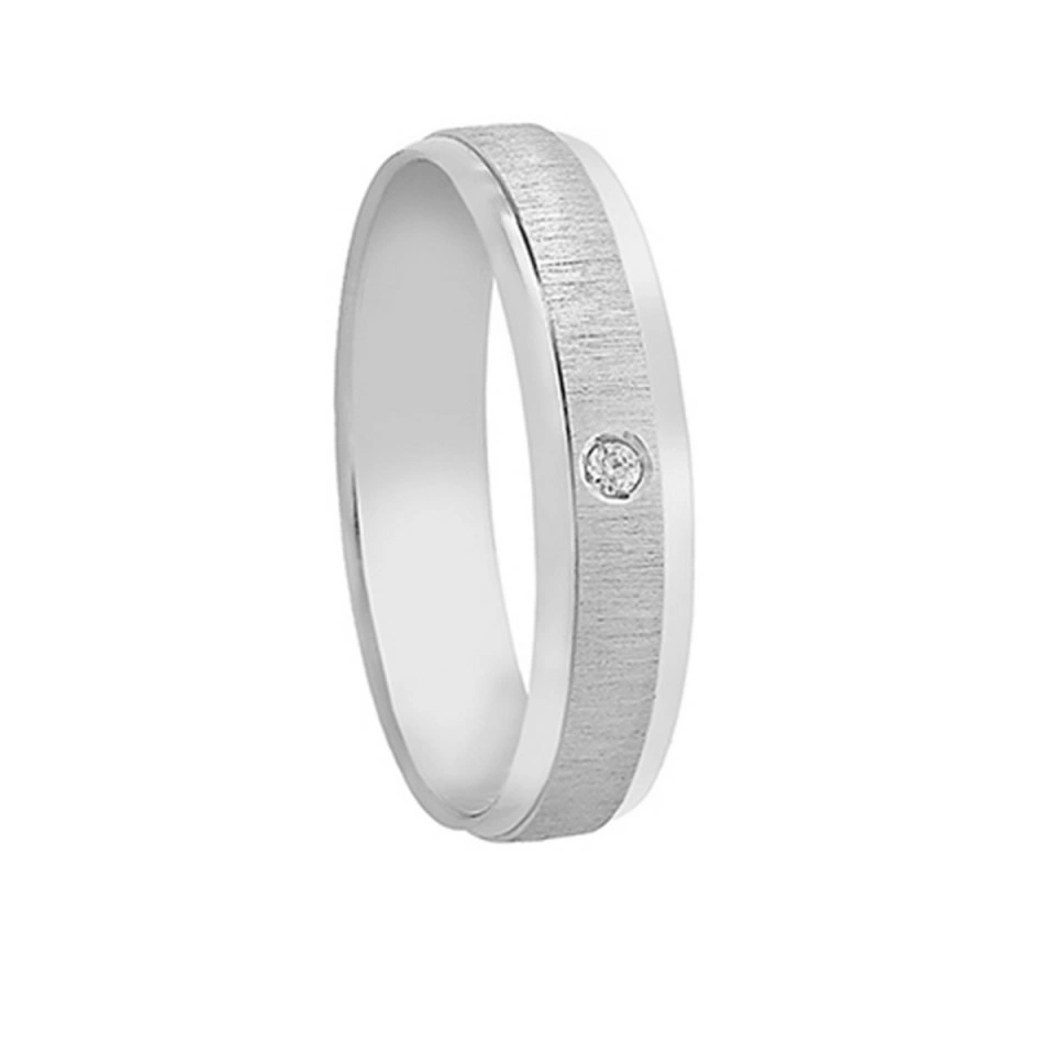 Alianza Boda Plana Oro Blanco 18k con Diamante 4.5mm