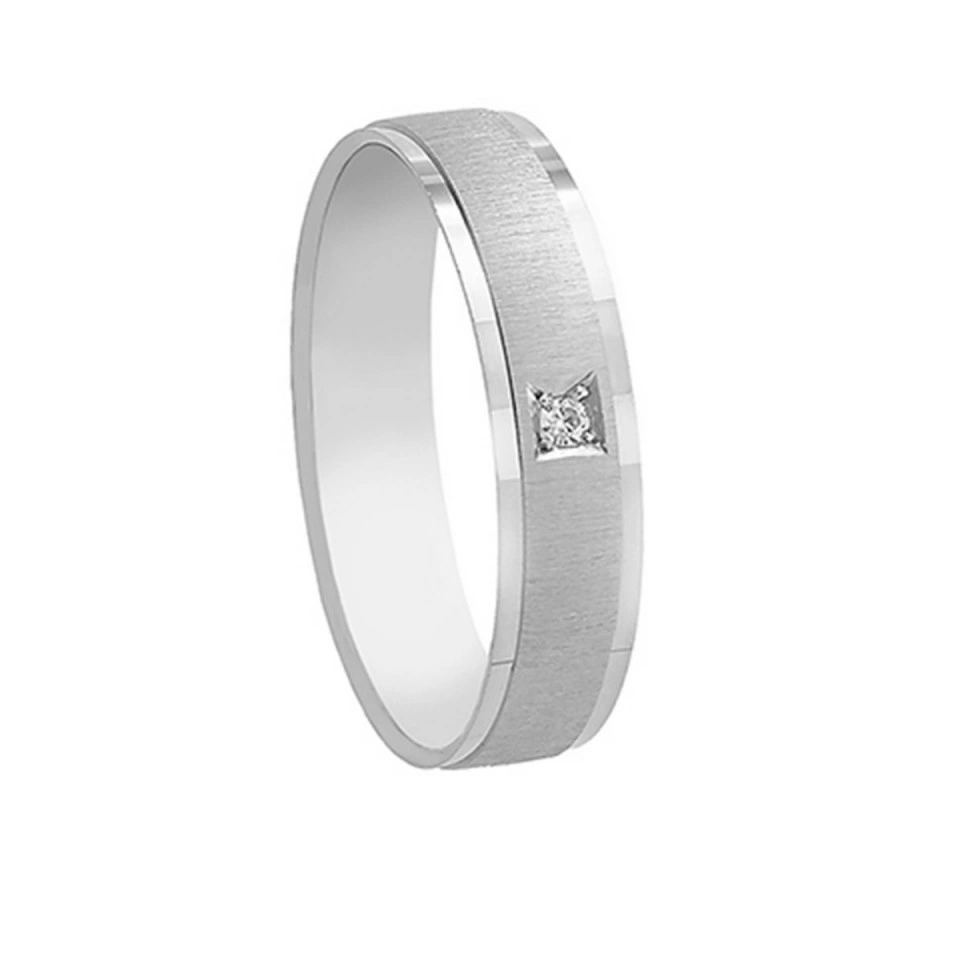 Alianza Boda Plana Oro Blanco 18k con Diamante 4.5mm