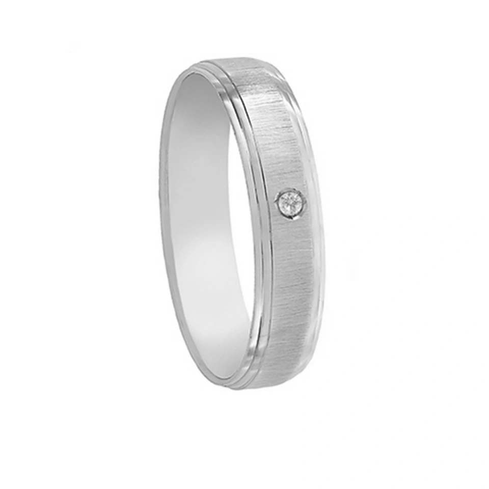 Alianza Boda Plana Oro Blanco 18k con Diamante 4.5mm