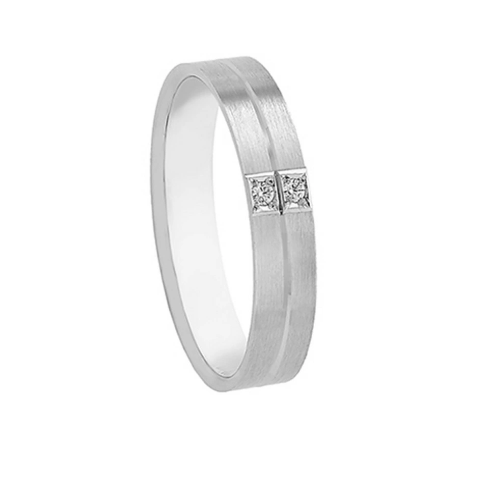 Alianza Boda Plana Oro Blanco 18k con Diamante 4mm