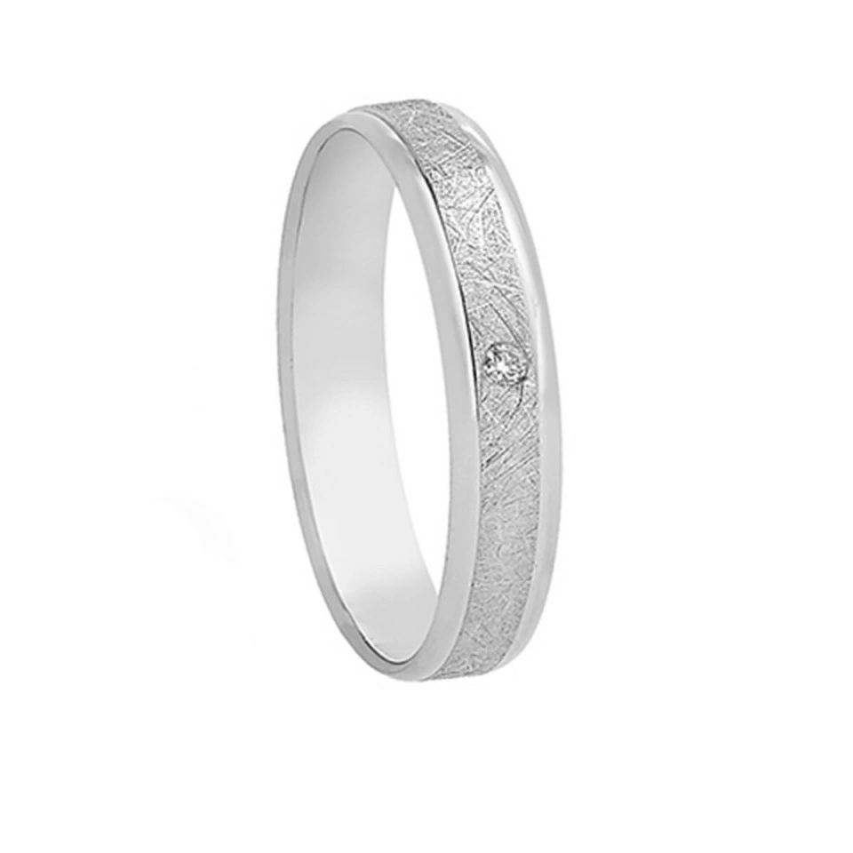 Alianza Boda Plana Oro Blanco 18k con Diamante 4mm