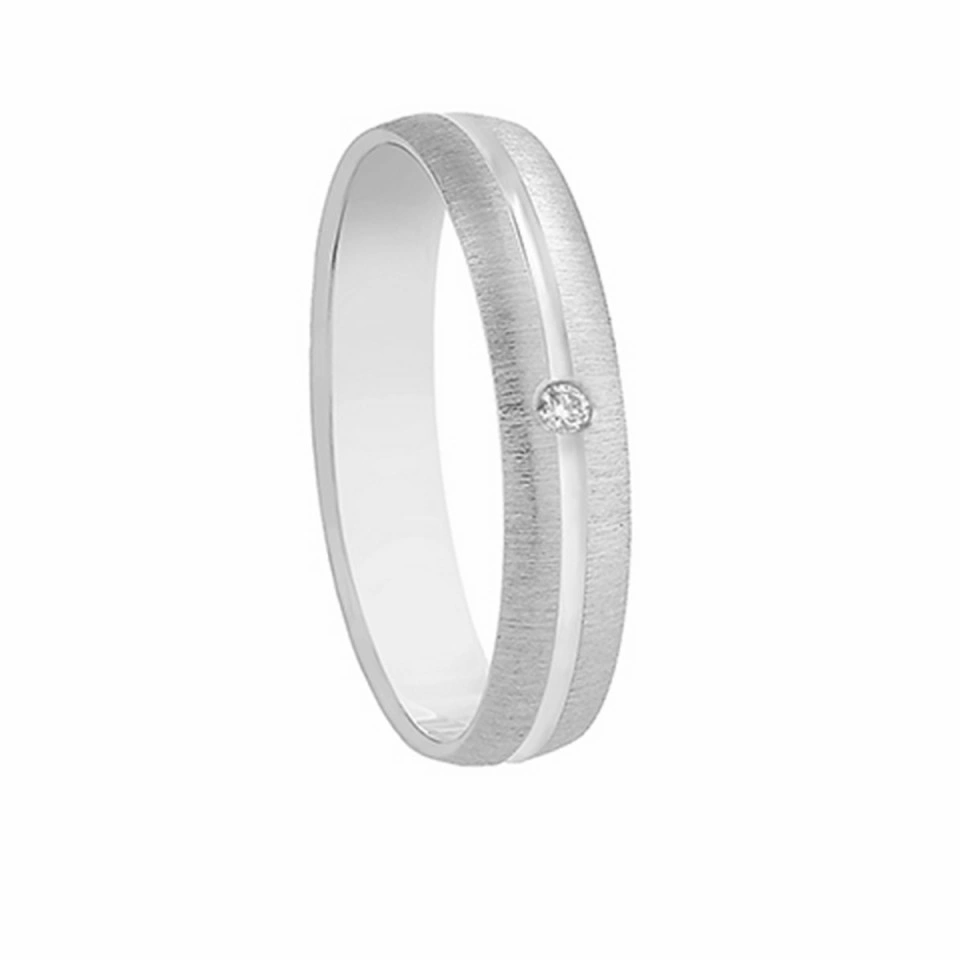 Alianza Boda Plana Oro Blanco 18k con Diamante 4mm