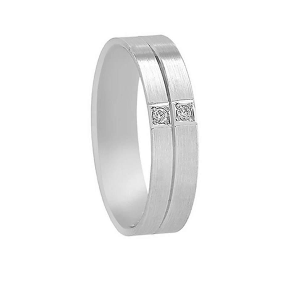 Alianza Boda Plana Oro Blanco 18k con Diamante 5mm