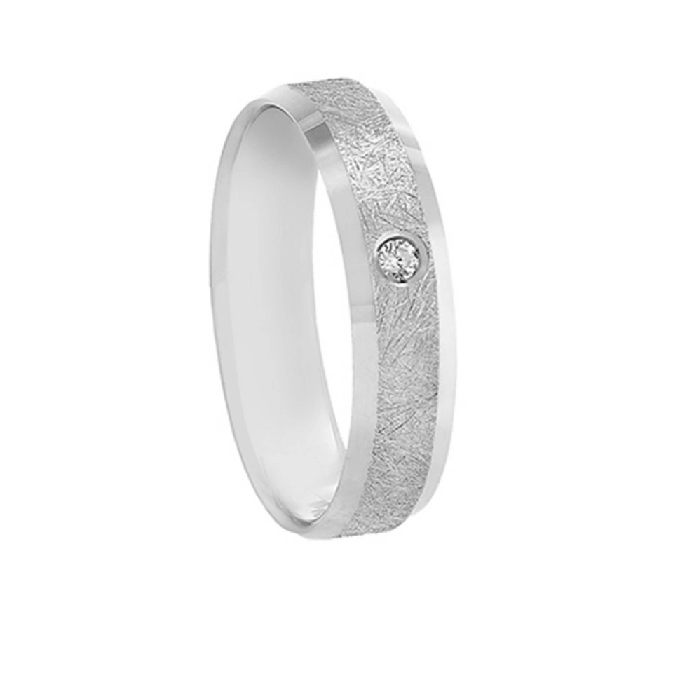 Alianza Boda Plana Oro Blanco 18k con Diamante 5mm