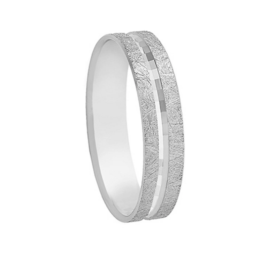 Alianza Boda Plana Oro Blanco 18k con Ranuras 4.5mm