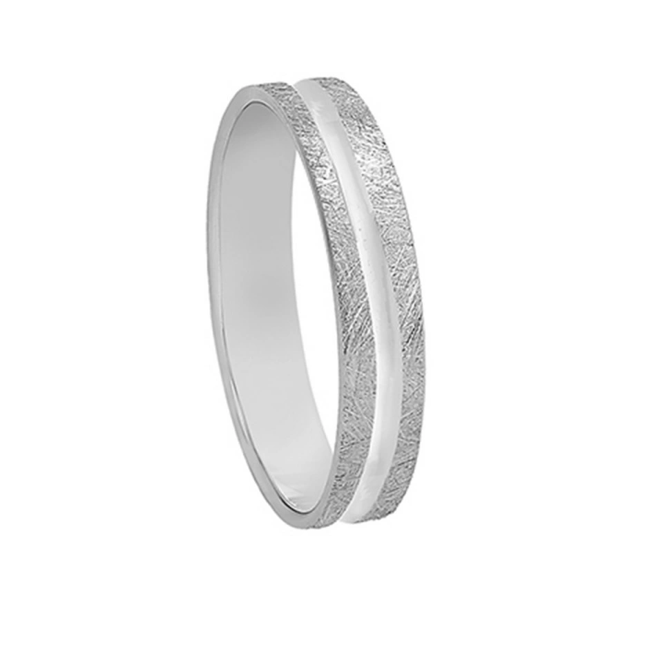 Alianza Boda Plana Oro Blanco 18k con Ranuras 4mm