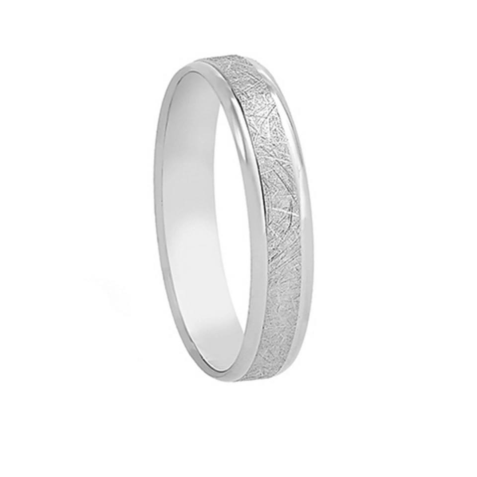 Alianza Boda Plana Oro Blanco 18k con Ranuras 4mm