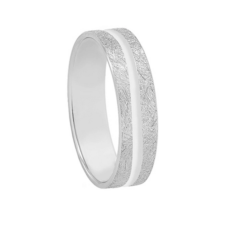 Alianza Boda Plana Oro Blanco 18k con Ranuras 5mm
